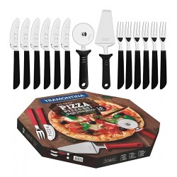 Kit Para Pizza 14 Peças Aço Inox Tramontina Cabo De Polipropileno Preto